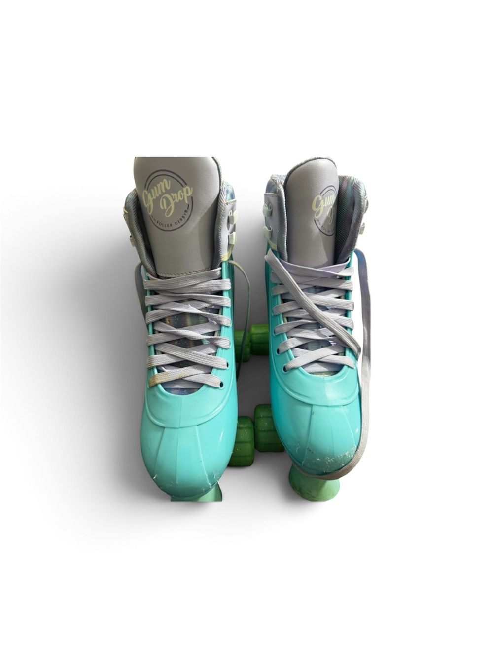 Gumdrop Roller Derby Skates in Teal Sparkling Green Wheels Adjustable 3-6